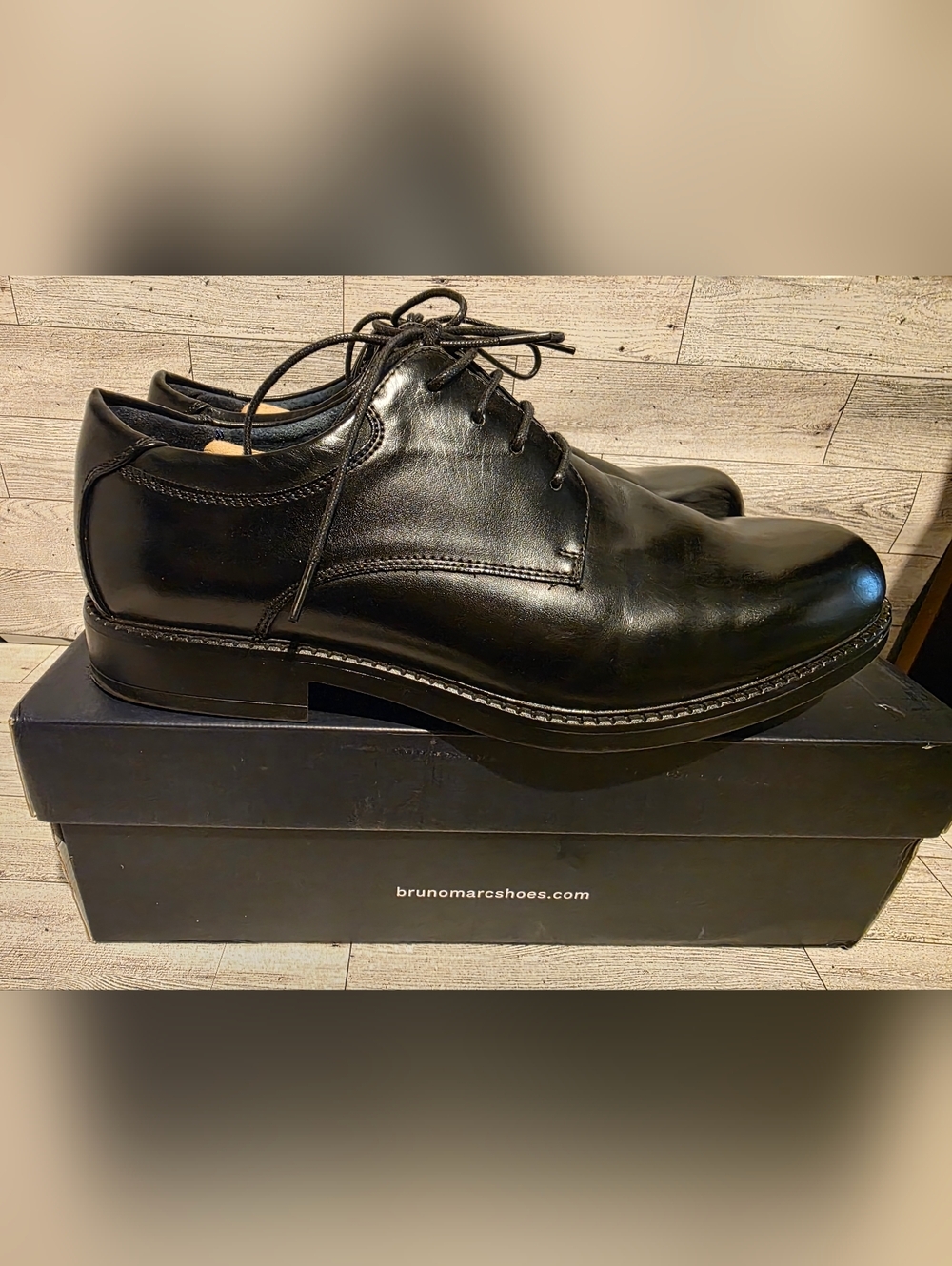 Bruno Marc Black Leather Derby Shoes for Men